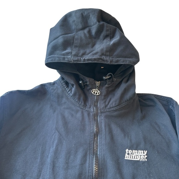Vintage 90s Tommy Jeans Tommy Hilfiger Hooded Denim Jean Jacket Black Men’s XXL - Picture 3 of 6